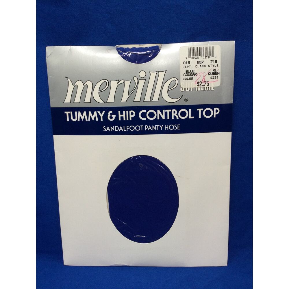 Vintage Merville Supreme Tummy Control Pantyhose Blue Cougar XL Queen NEW